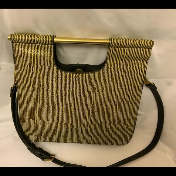 Fossil Whip bag Genuine Leather Purse Green Black Removable Handles rare - Picture 5 of 13